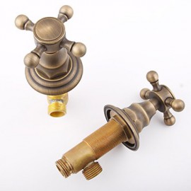 Two Handle Wall Mount Antique Inspired Solid Brass Bathroom Sink Faucet