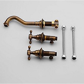 Two Handle Wall Mount Antique Inspired Solid Brass Bathroom Sink Faucet
