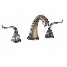 Two Handles Antique Brass Widespread Bathroom Sink Faucet