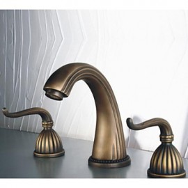 Two Handles Widespread Sink Mixer Faucet Antique Brass Basin Faucet