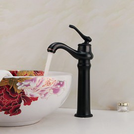 Vintage Oil-Rubbed Bronze Single Handle Countertop Brass Bathroom Sink Faucet - Black