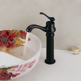 Vintage Oil-Rubbed Bronze Single Handle Countertop Brass Bathroom Sink Faucet - Black