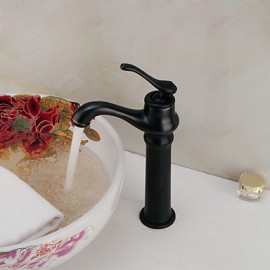 Vintage Oil-Rubbed Bronze Single Handle Countertop Brass Bathroom Sink Faucet - Black