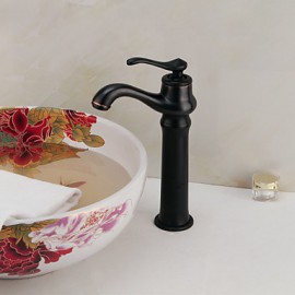Vintage Oil-Rubbed Bronze Single Handle Countertop Brass Bathroom Sink Faucet - Black