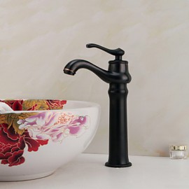 Vintage Oil-Rubbed Bronze Single Handle Countertop Brass Bathroom Sink Faucet - Black