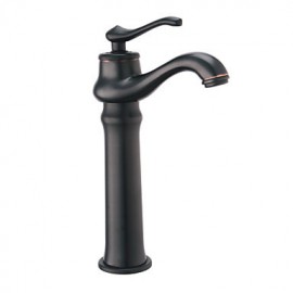 Vintage Oil-Rubbed Bronze Single Handle Countertop Brass Bathroom Sink Faucet - Black