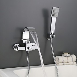 Wall Mounted Chromed Contempo Roman Bathroom Waterfall Faucet With Hand Shower