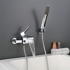 Wall Mounted Chromed Contempo Roman Bathroom Waterfall Faucet With Hand Shower