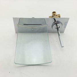 Wall Mounted Chromed Copper Waterfall Bathroom Sink Faucet - Silver