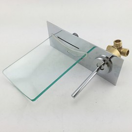Wall Mounted Chromed Copper Waterfall Bathroom Sink Faucet - Silver