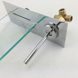 Wall Mounted Chromed Copper Waterfall Bathroom Sink Faucet - Silver