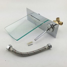 Wall Mounted Chromed Copper Waterfall Bathroom Sink Faucet - Silver