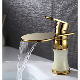 Golden Brass Waterfall Bathroom Sink Basin Faucet