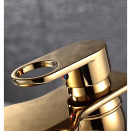 Golden Brass Waterfall Bathroom Sink Basin Faucet
