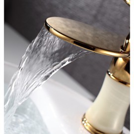 Golden Brass Waterfall Bathroom Sink Basin Faucet