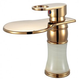 Golden Brass Waterfall Bathroom Sink Basin Faucet
