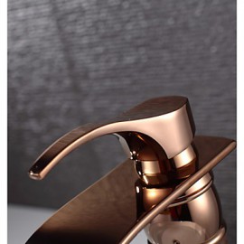 Rose Gold Brass Waterfall Bathroom Sink Basin Faucet