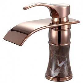 Rose Gold Brass Waterfall Bathroom Sink Basin Faucet
