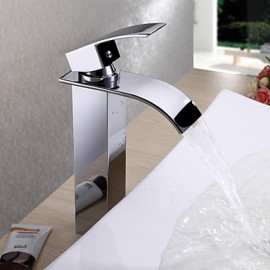 Waterfall Bathroom Sink Faucet Contemporary Design Brass Finish (Tall)