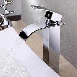 Waterfall Bathroom Sink Faucet Contemporary Design Brass Finish (Tall)