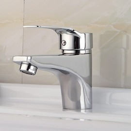 Bathroom Sink Faucet Brass Chrome Finish Deck Mounted Single Handle Single Hole Cold And Hot Water
