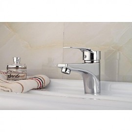 Bathroom Sink Faucet Brass Chrome Finish Deck Mounted Single Handle Single Hole Cold And Hot Water