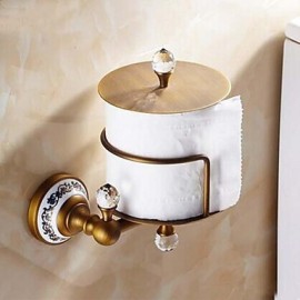 Toilet Paper Holders, 1pc Removable Antique Brass Crystal Ceramic Toilet Paper Holder