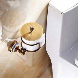 Toilet Paper Holders, 1pc Removable Antique Brass Crystal Ceramic Toilet Paper Holder