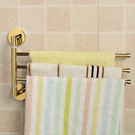 Towel Bars, Golden Bathroom Kitchen Rotating Towel Holder 3 Movable Rod Towel Bar Belt Towel Rack Bathroom Accessories