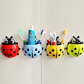 Toothbrush Holder, Cartoon Ladybug Shape Toothbrush Holder Mount With Suction Grip Wall Rack Bathroom