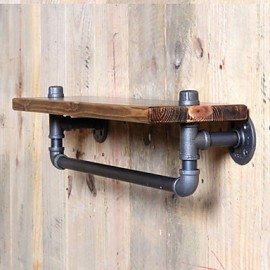 Towel Bars, Towel Racks & Holders Country Wool Industrial Pipe Shelf Shelving Pine Wood and Pipe Towel Rack