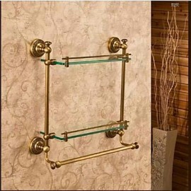 Towel Bars, 1pc High Quality Antique Brass Glass Bathroom Shelf