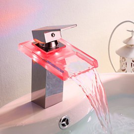 Bathroom Sink Tap Single Handle Tap Color Changing LED Waterfall(Chrome Finish)