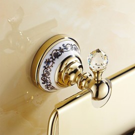 Bathroom Products, 1 pc Neoclassical Brass Crystal Ceramic Toilet Paper Holder Bathroom