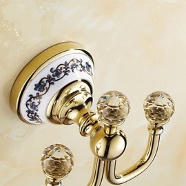Bathroom Products, 1 pc Neoclassical Brass Crystal Ceramic Robe Hook Bathroom