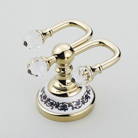 Bathroom Products, 1 pc Neoclassical Brass Crystal Ceramic Robe Hook Bathroom