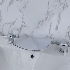 Widespread Two Handles Three Holes in Chrome Bathroom Sink Tap