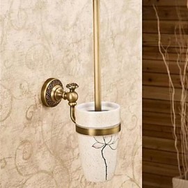 Toilet Brush Holder, 1pc Removable Antique Brass Ceramic Toilet Brush Holder