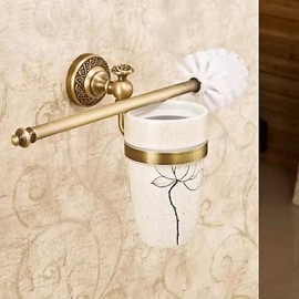 Toilet Brush Holder, 1pc Removable Antique Brass Ceramic Toilet Brush Holder