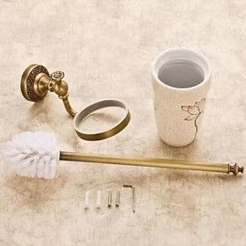 Toilet Brush Holder, 1pc Removable Antique Brass Ceramic Toilet Brush Holder