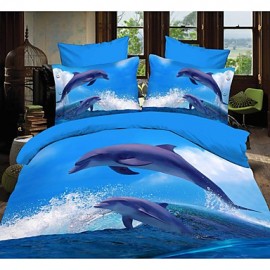 Bathroom Products, Duvet Cover Sets 3D 4 Piece Polyester Reactive Print Polyester 4pcs (1 Duvet Cover, 1 Flat Sheet, 2 Shams)
