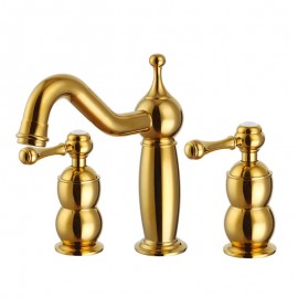 Contemporary Ti-Pvd Finish Brass Three Hole Two Handle Bathroom Sink Faucet