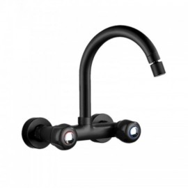 Black Copper Wall Mounted Kitchen Faucet Cold Hot Water
