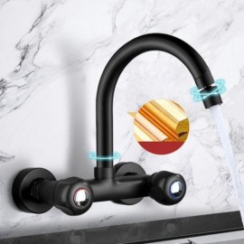 Black Copper Wall Mounted Kitchen Faucet Cold Hot Water