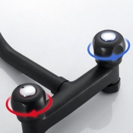 Black Copper Wall Mounted Kitchen Faucet Cold Hot Water