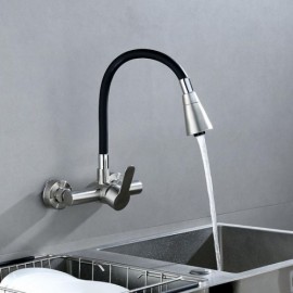 Wall-Mounted Kitchen Mixer In Brushed Stainless Steel
