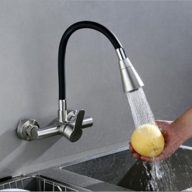Wall-Mounted Kitchen Mixer In Brushed Stainless Steel