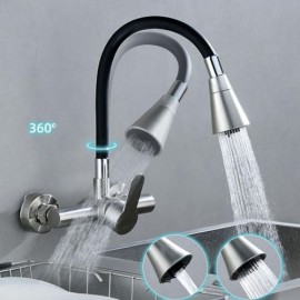 Wall-Mounted Kitchen Mixer In Brushed Stainless Steel