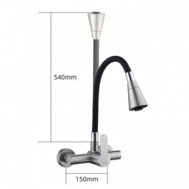 Wall-Mounted Kitchen Mixer In Brushed Stainless Steel