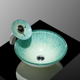 Countertop Tempered Glass Washbasin With Matching Waterfall Faucet